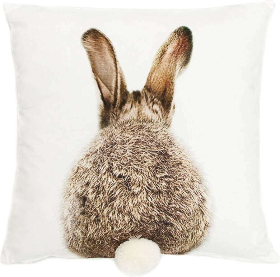 Kussensloop Meister lamp met pompon 45x45cm hazenpatroon voor hazenliefhebbers Pasen
