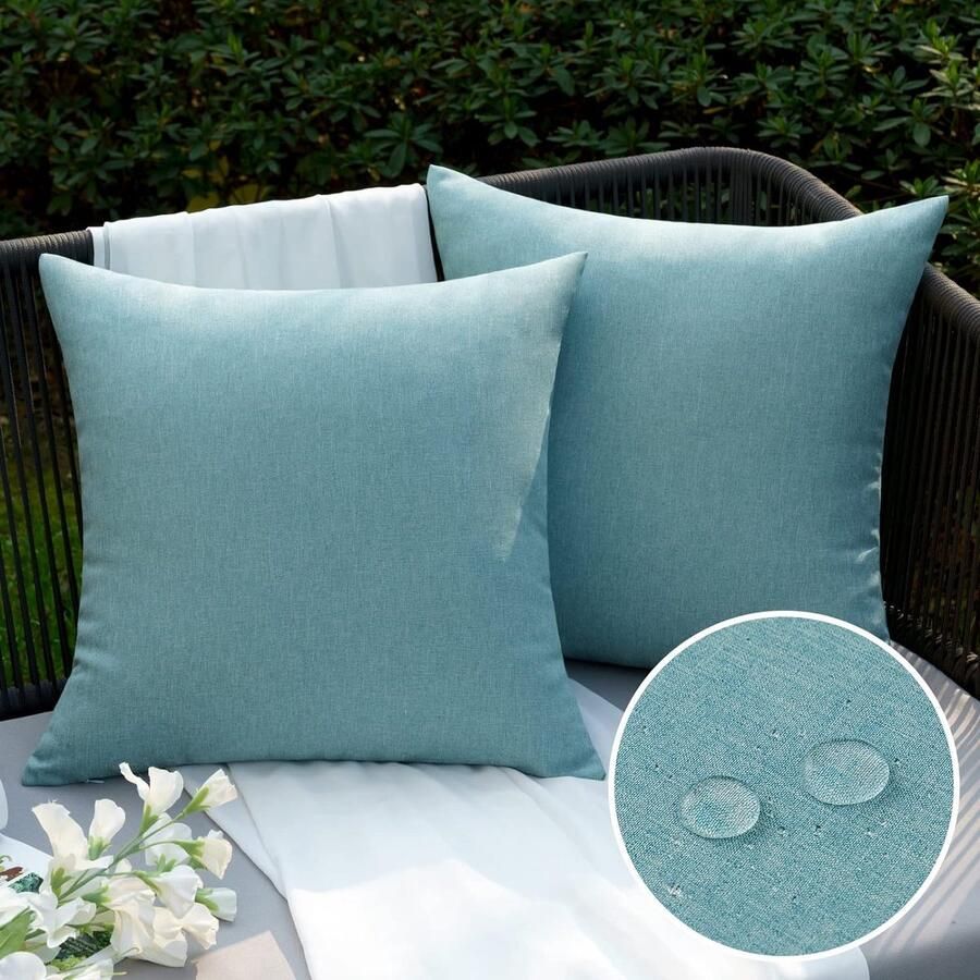 Kussensloop outdoor waterdicht bankkussen waterdicht sierkussen kussenslopen decoratieve kussens kussenhoes van polyester voor tuin bank woonkamer bed set van 2 40 x 40 cm cyaan