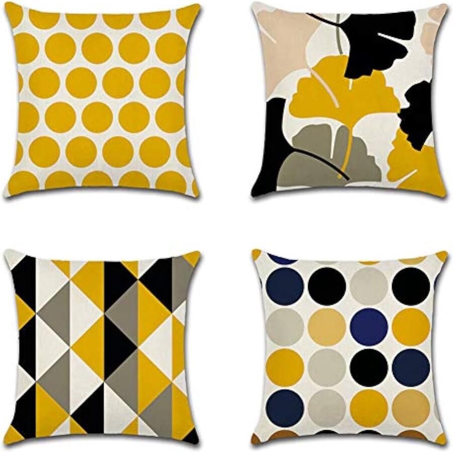 Kussensloop plantenbladeren geometrisch patroon kussensloop voor bank huis woonkamer slaapkamer woondecoratie 45 x 45 cm 4-delige set (geometrie en bladeren)