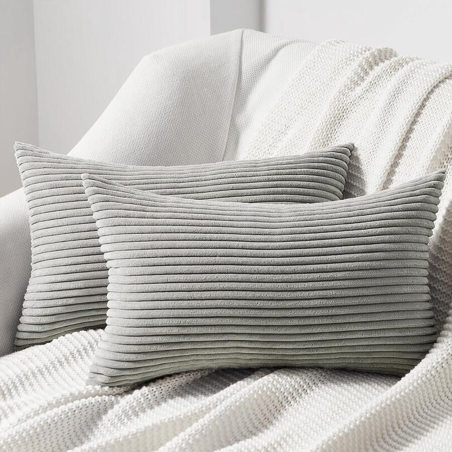 Kussensloop ribfluwelen sierkussensloop corduroy decoratieve zachte sierkussenovertrekken voor bank stoel thuis slaapkamer 40 x 60 cm grijs