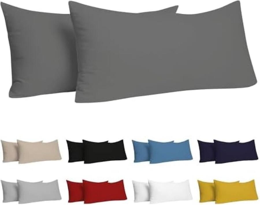 Kussensloop (Set van 2) – Antraciet Katoen Voor Kussens 40 x 80 cm 100% Jersey Katoen Beddengoed Dubbel Bed Kussensloop Kussenbeschermer Bestendig en Hypoallergeen