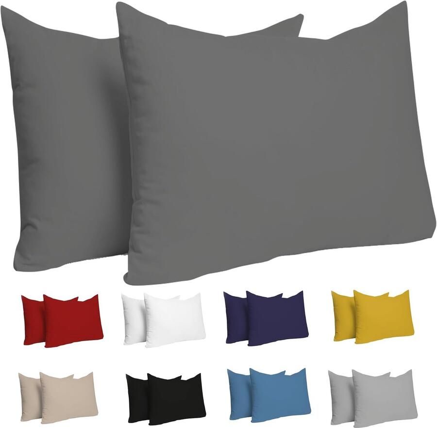 Candala Kussensloop (Set van 2) – Antraciet Katoen Voor Kussens 50 x 70 cm 100% Jersey Katoen Beddengoed Dubbel Bed Kussensloop Kussenbeschermer Bestendig en Hypoallergeen
