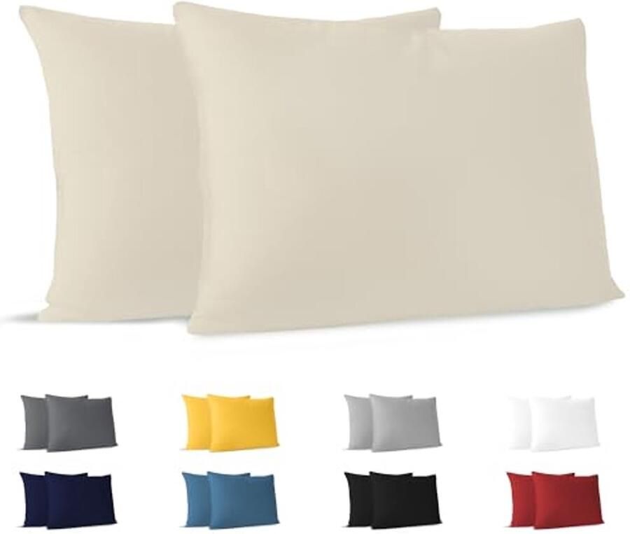 Kussensloop Set van 2 – Beige Katoen – 50 x 70 cm – 100% Jersey Katoen – Dubbel Bed Kussensloop – Hypoallergeen