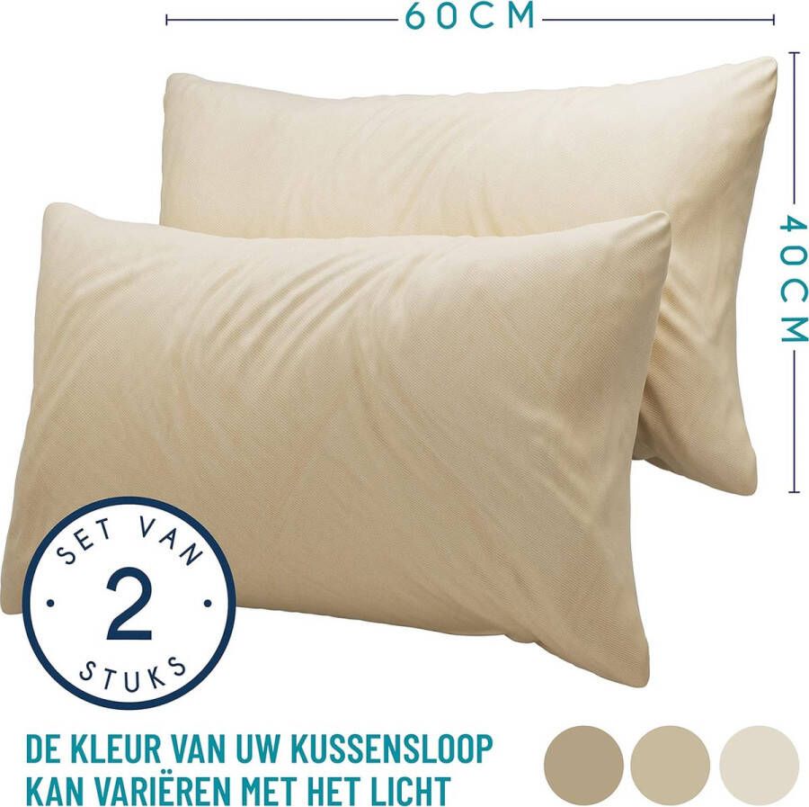 Kussensloop (Set van 2) – Beige Katoen Voor Kussens 40 x 60 cm 100% Jersey Katoen Beddengoed Dubbel Bed Kussensloop Kussenbeschermer Bestendig en Hypoallergeen