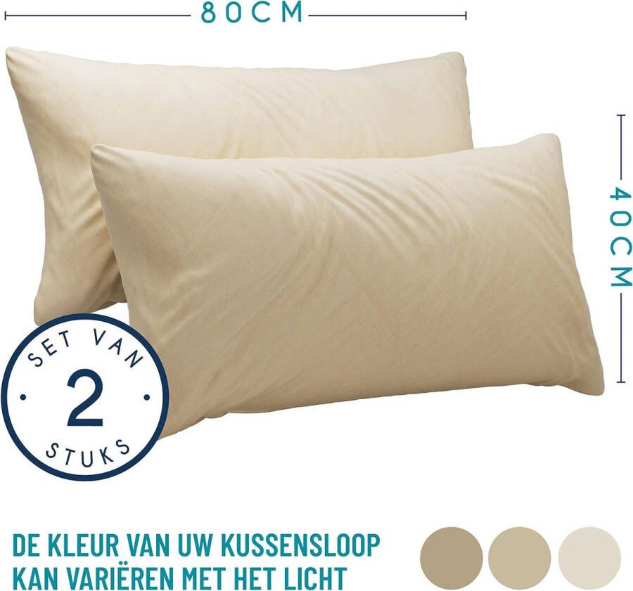 Kussensloop (Set van 2) – Beige Katoen Voor Kussens 40 x 80 cm 100% Jersey Katoen Beddengoed Dubbel Bed Kussensloop Kussenbeschermer Bestendig en Hypoallergeen