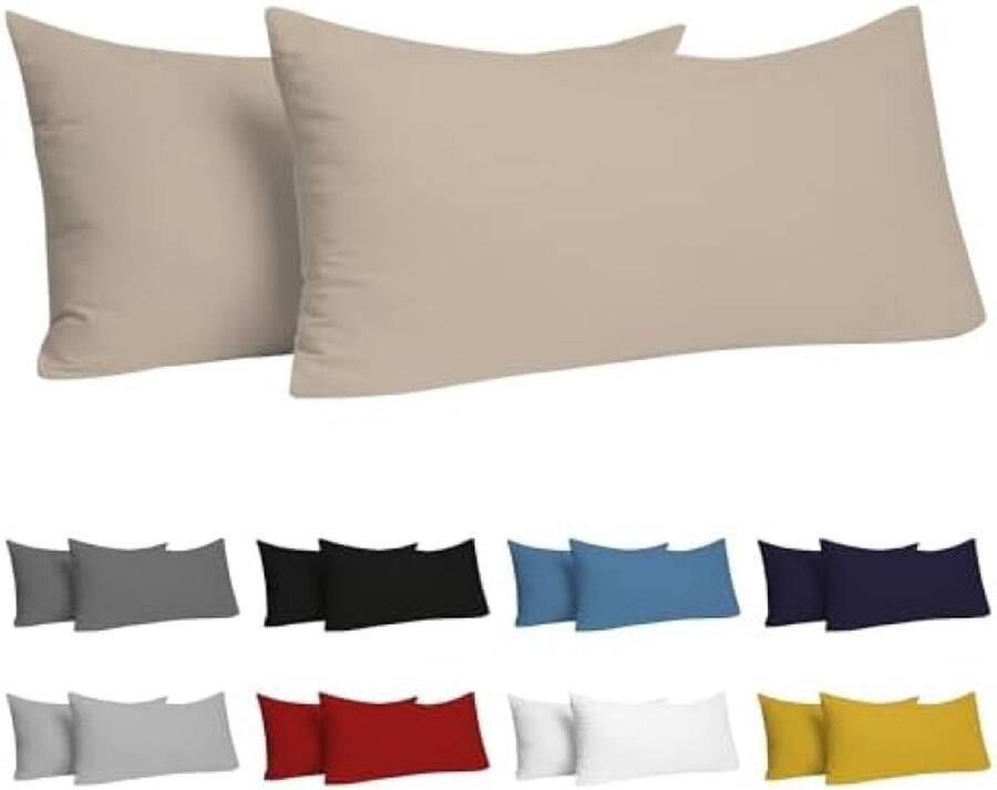 Kussensloop (Set van 2) – Beige Katoen Voor Kussens 40 x 80 cm 100% Jersey Katoen Beddengoed Dubbel Bed Kussensloop Kussenbeschermer Bestendig en Hypoallergeen