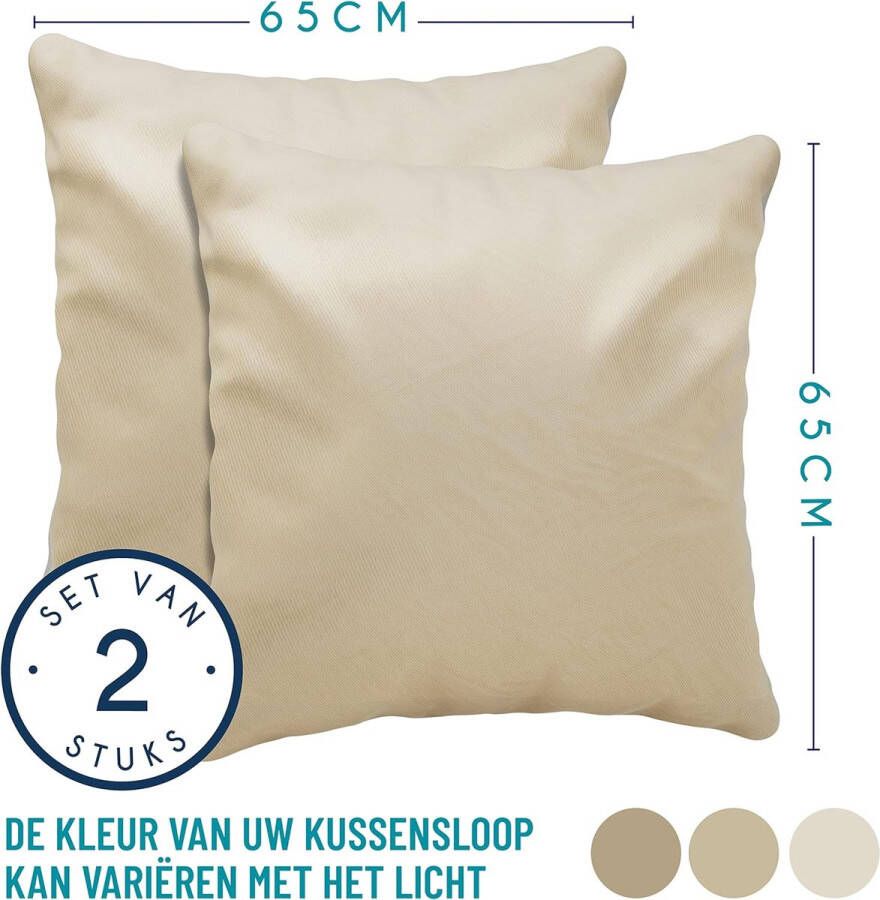 Kussensloop (Set van 2) – Beige Katoen Voor Kussens 65 x 65 cm 100% Jersey Katoen Beddengoed Dubbel Bed Kussensloop Kussenbeschermer Bestendig en Hypoallergeen