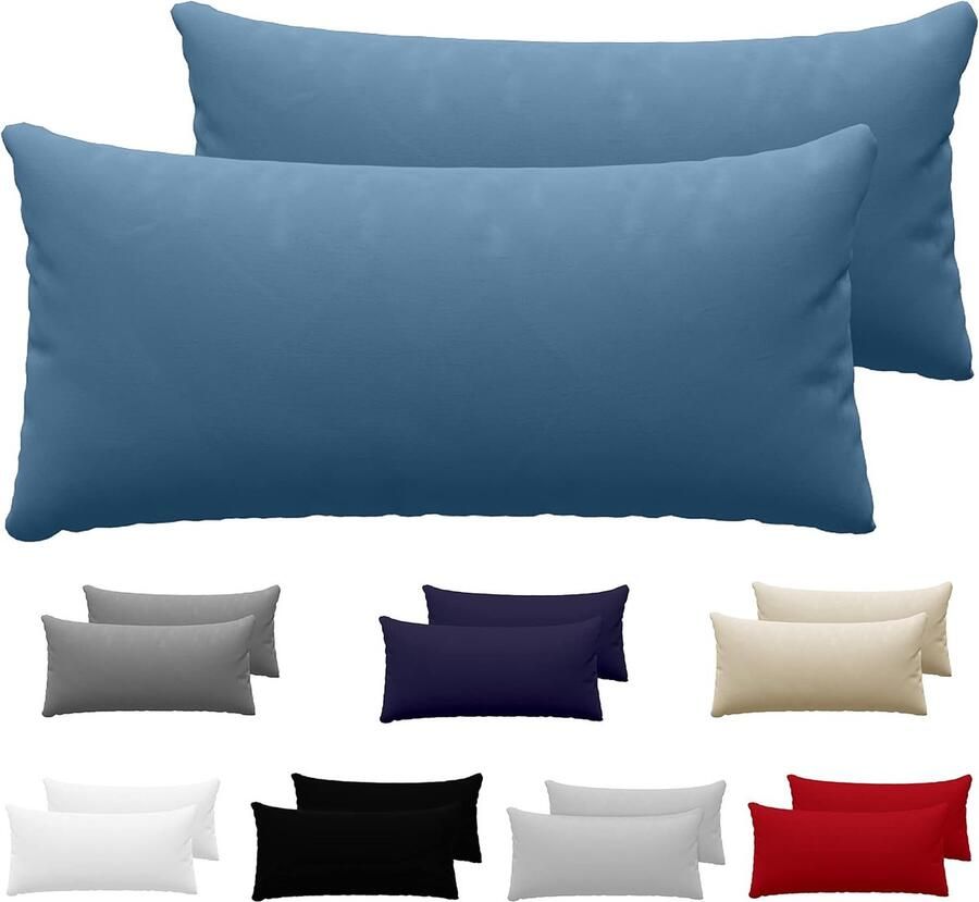 Kussensloop (Set van 2) – Blauw Katoen Voor Kussens 40 x 80 cm 100% Jersey Katoen Beddengoed Dubbel Bed Kussensloop Kussenbeschermer Bestendig en Hypoallergeen