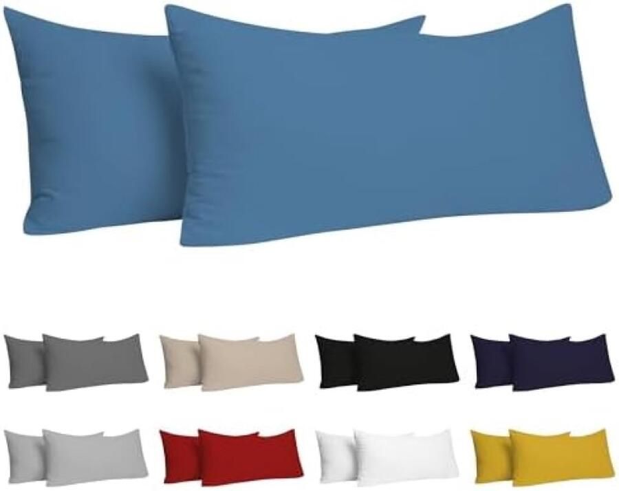 Kussensloop (Set van 2) – Blauw Katoen Voor Kussens 40 x 80 cm 100% Jersey Katoen Beddengoed Dubbel Bed Kussensloop Kussenbeschermer Bestendig en Hypoallergeen