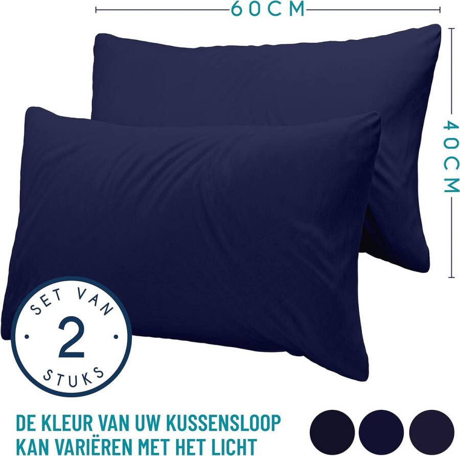 Kussensloop (Set van 2) – Donkerblauw Katoen Voor Kussens 40 x 60 cm 100% Jersey Katoen Beddengoed Dubbel Bed Kussensloop Kussenbeschermer Bestendig en Hypoallergeen