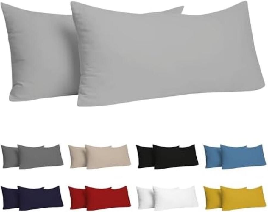 Kussensloop (Set van 2) – Grijs Katoen Voor Kussens 40 x 80 cm 100% Jersey Katoen Beddengoed Dubbel Bed Kussensloop Kussenbeschermer Bestendig en Hypoallergeen