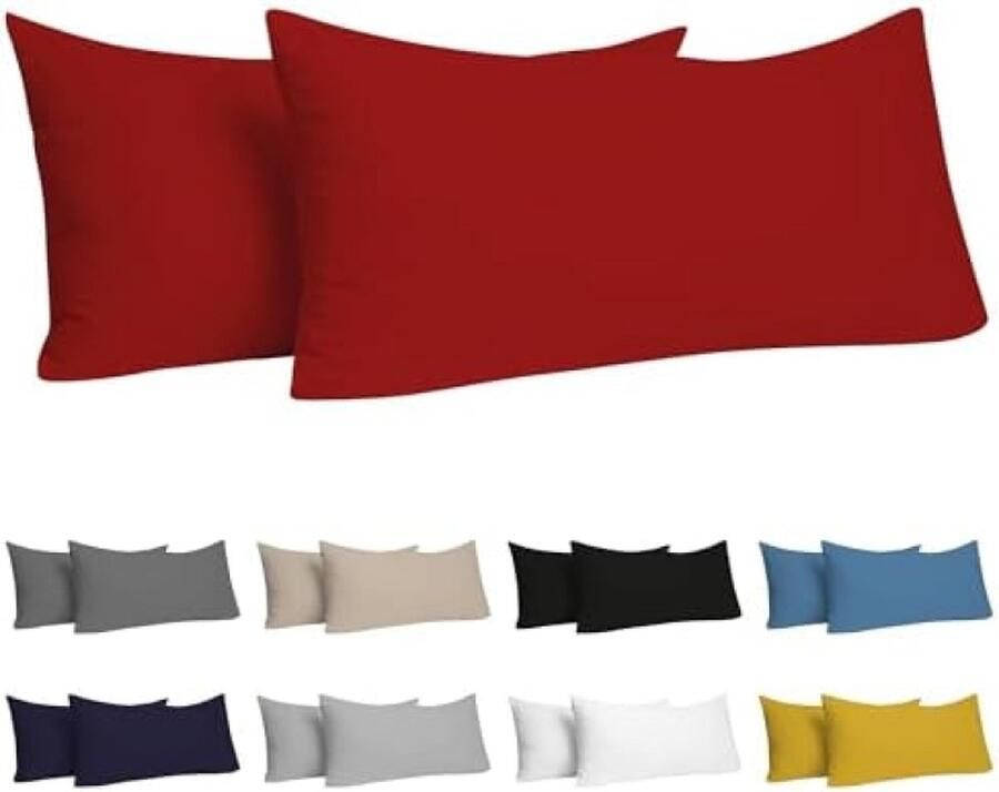 Kussensloop (Set van 2) – Rood Katoen Voor Kussens 40 x 80 cm 100% Jersey Katoen Beddengoed Dubbel Bed Kussensloop Kussenbeschermer Bestendig en Hypoallergeen