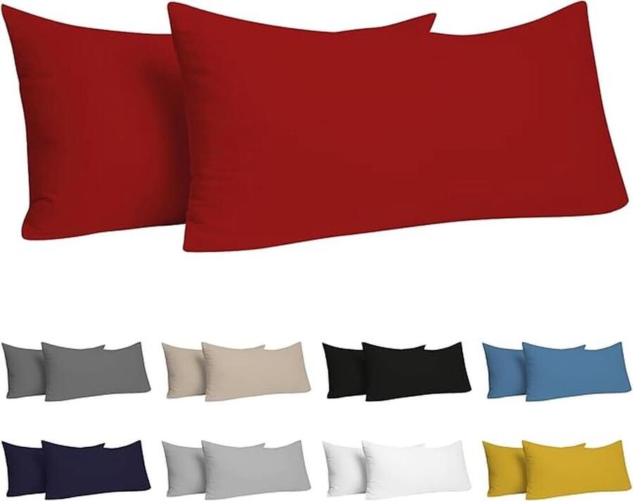 Kussensloop (Set van 2) – Rood Katoen Voor Kussens 40 x 80 cm 100% Jersey Katoen Beddengoed Dubbel Bed Kussensloop Kussenbeschermer Bestendig en Hypoallergeen