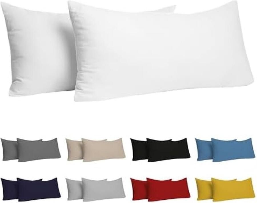 Kussensloop (Set van 2) – Wit Katoen Voor Kussens 40 x 80 cm 100% Jersey Katoen Beddengoed Dubbel Bed Kussensloop Kussenbeschermer Bestendig en Hypoallergeen