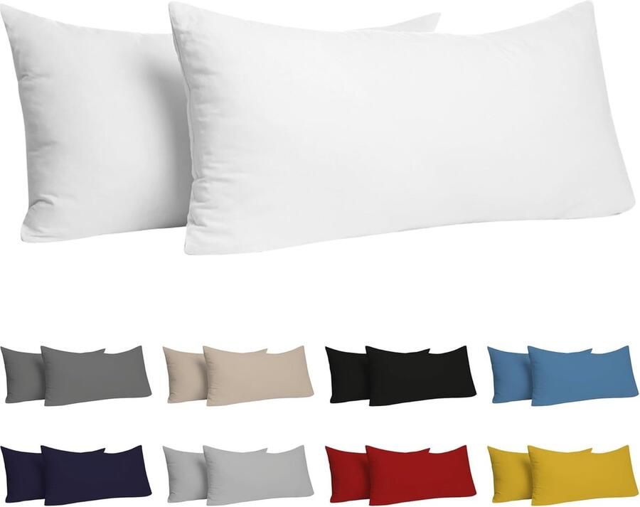 Kussensloop (Set van 2) – Wit Katoen Voor Kussens 40 x 80 cm 100% Jersey Katoen Beddengoed Dubbel Bed Kussensloop Kussenbeschermer Bestendig en Hypoallergeen