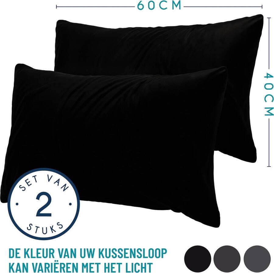 Kussensloop (Set van 2) – Zwart Katoen Voor Kussens 40 x 60 cm 100% Jersey Katoen Beddengoed Dubbel Bed Kussensloop Kussenbeschermer Bestendig en Hypoallergeen