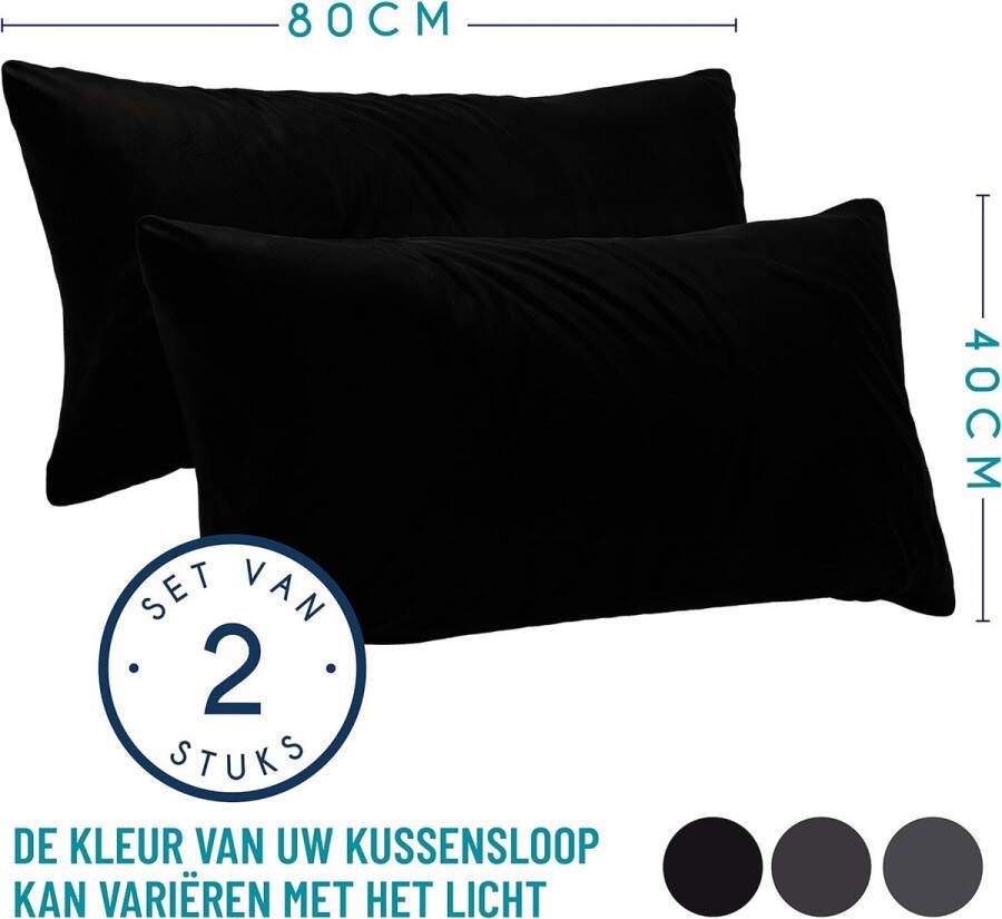 Kussensloop (Set van 2) – Zwart Katoen Voor Kussens 40 x 80 cm 100% Jersey Katoen Beddengoed Dubbel Bed Kussensloop Kussenbeschermer Bestendig en Hypoallergeen