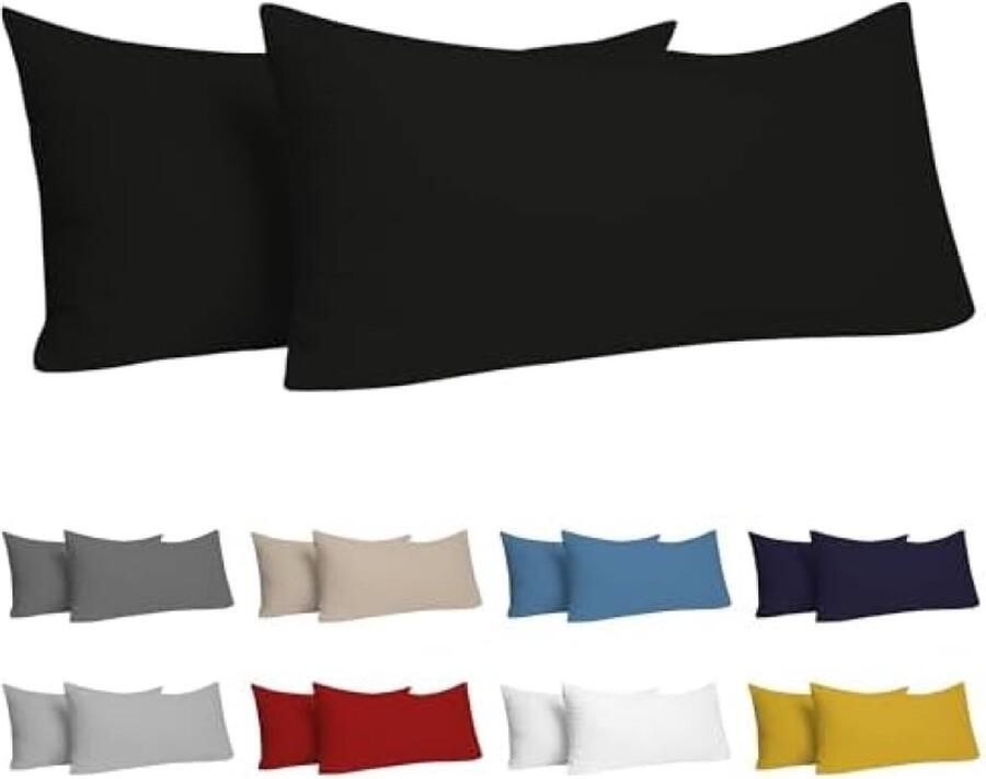 Kussensloop (Set van 2) – Zwart Katoen Voor Kussens 40 x 80 cm 100% Jersey Katoen Beddengoed Dubbel Bed Kussensloop Kussenbeschermer Bestendig en Hypoallergeen