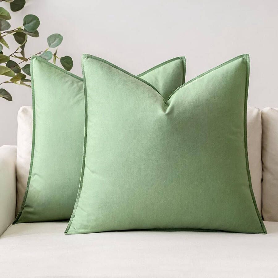 Kussensloop sierkussen linnen katoen decoratieve kussenslopen wasbaar sofakussen met verborgen ritssluiting voor woonkamer slaapkamer bank set van 2 50 x 50 cm lichtgroen