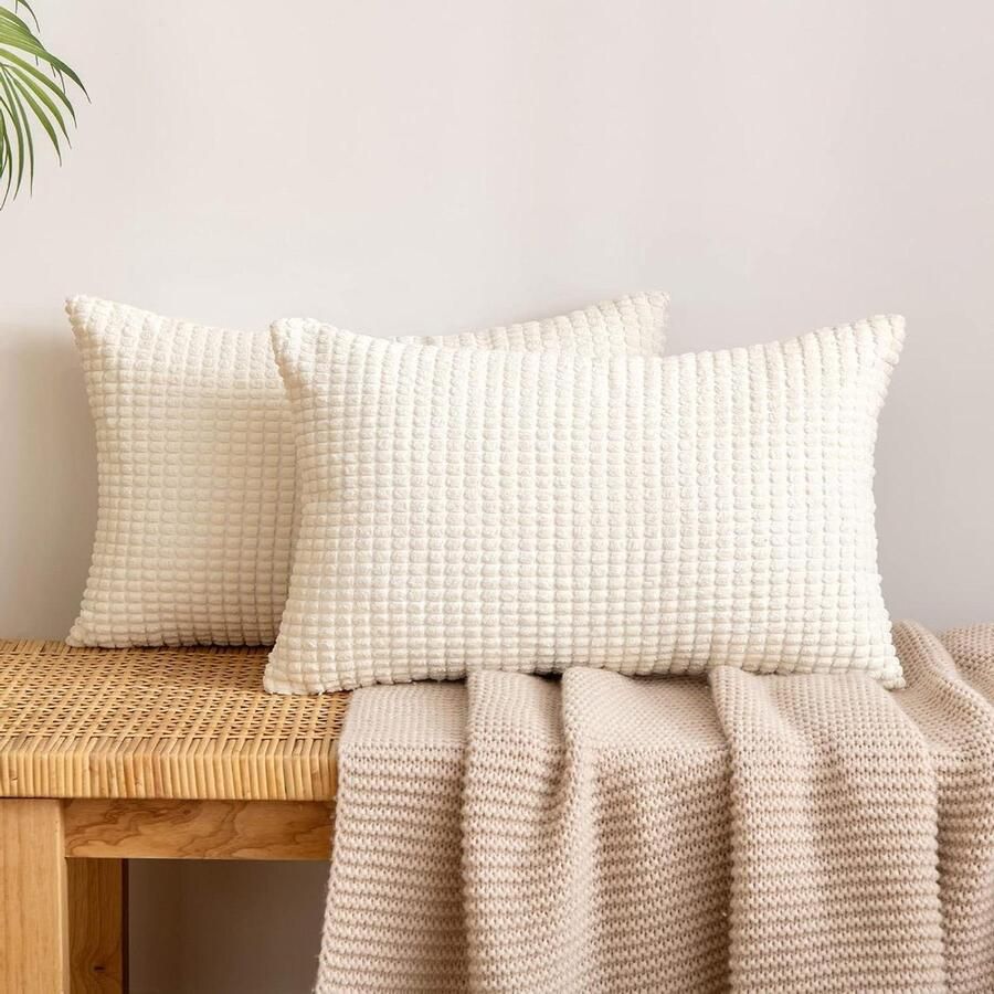 Kussensloop van cordfluweel met granulaat decor zachte kussenhoezen voor decoratieve bankkussens sierkussen voor bank woonkamer set van 2 stuks 40 x 60 cm beige kussenhoes 60x60