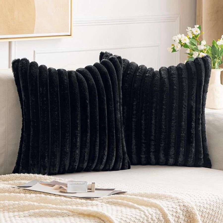 Kussensloop van pluche fluweel zacht 50 x 50 cm Moderne bankkussens sierkussen met gladde ritssluiting Wasbaar decoratieve kussenhoes voor woonkamer slaapkamer bank Set van 2 zwart