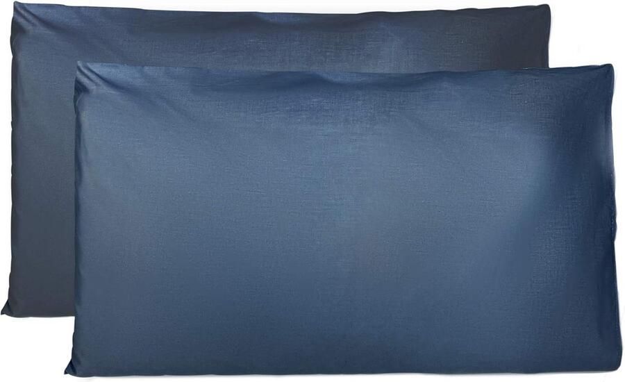 Kussenslopen 100% Pure katoen 40x80 CM Set van 2 Bed Kussen Stoffen Gemaakt in Italië Tassluiting Solid Color Standaard Maat met Marineblauw