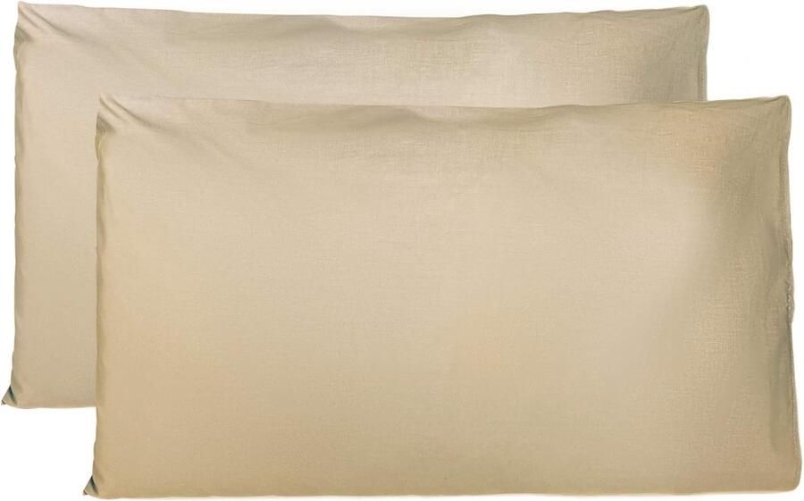 Paar kussenslopen 100% Pure katoen 40x70 CM Set van 2 Bed Kussen Stoffen Gemaakt in Italië Tassluiting Solid Color Standaard Maat met Beige