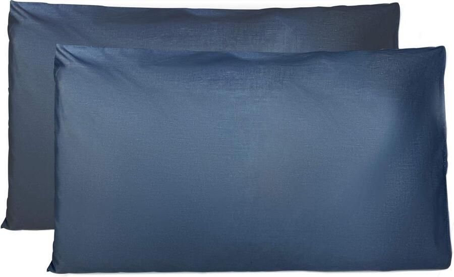 Kussenslopen 100% Pure katoen 50X70 CM Set van 2 Bed Kussen Stoffen Gemaakt in Italië Tassluiting Solid Color Standaard Maat met Marineblauw