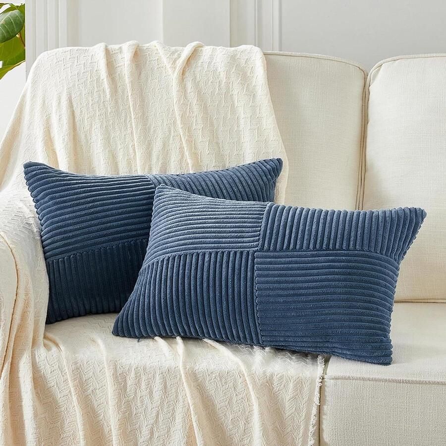 Kussenslopen 30 x 50 cm blauw corduroy fluweel decoratief gewatteerd windmolenpatroon set van 2 voor slaapkamer bank café kussensloop 30x50