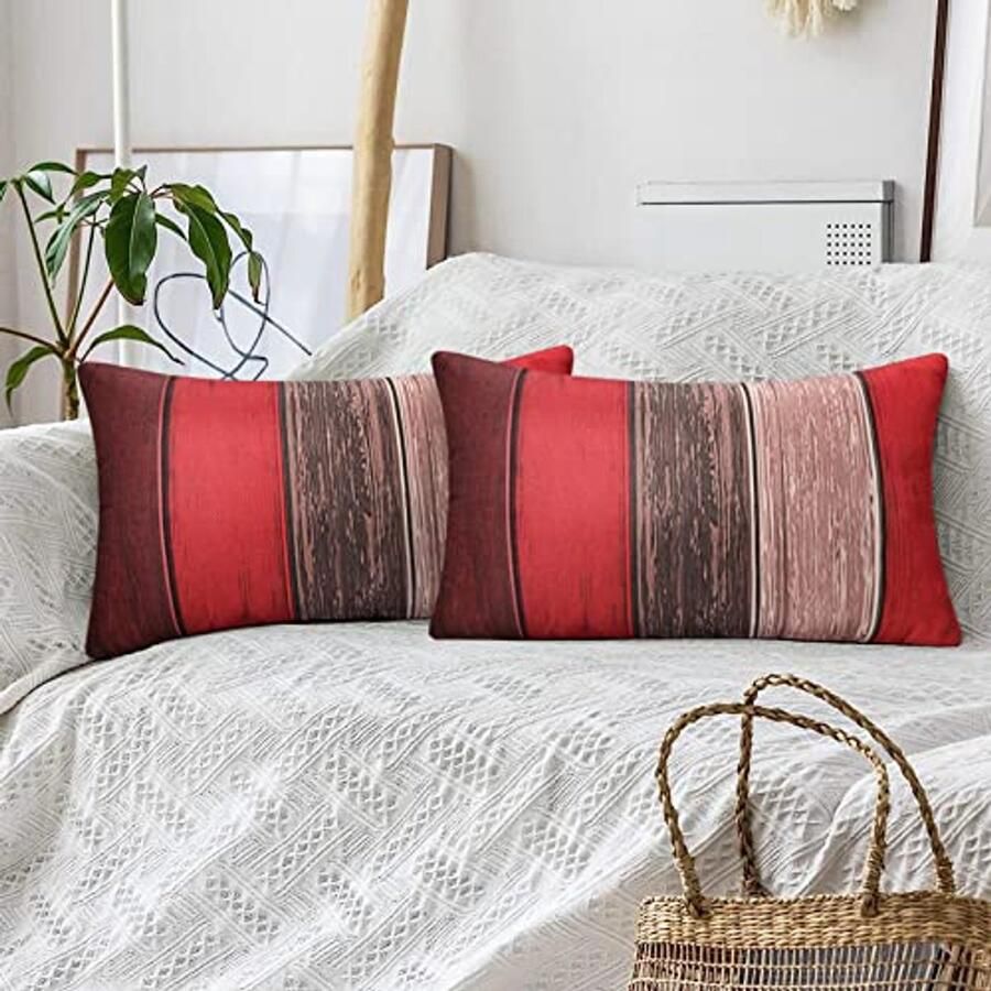Kussenslopen 30 x 50 cm met Kleurrijke Strepen Linnen Kussenhoes voor Bank en Balkon Set van 2