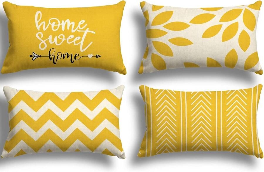 Kussenslopen 30x50 cm set van 4 sierkussens kussenslopen decoratie voor buiten linnen sierkussen voor slaapkamer bank stoel bed tuin 30 x 50 cm geel
