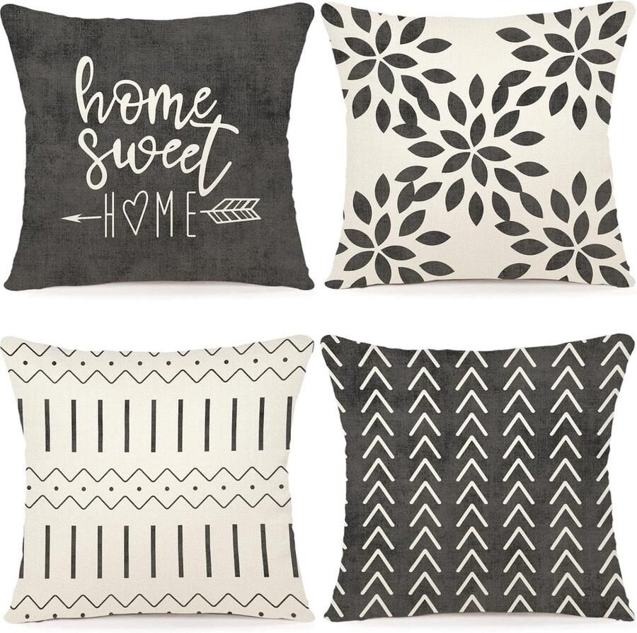 Kussenslopen 4-delige set kussenslopen linnen kussensloop sierkussen kussenslopen voor bank tuinbed bank kussen 40 x 40 cm (set van 4)