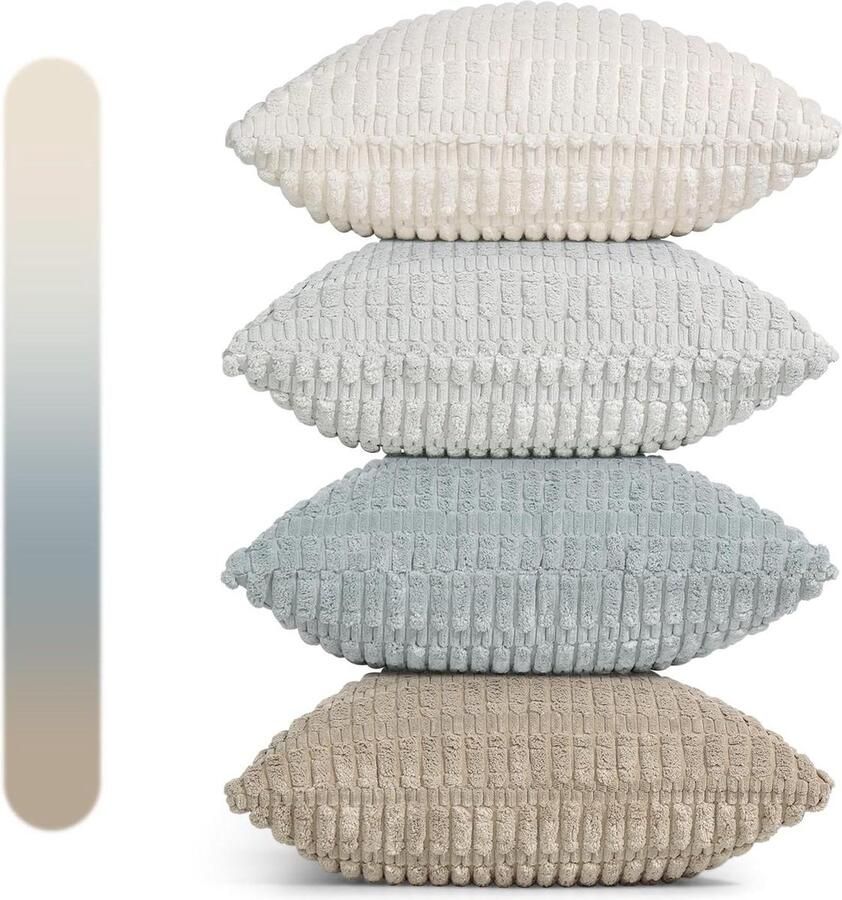 Kussenslopen 40 x 40 cm corduroy fluweel grijs beige blauw Set van 4 Sierkussenovertrekken voor bank