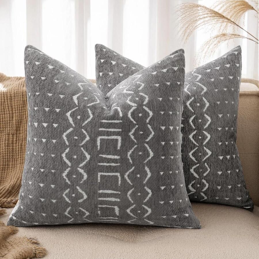 Kussenslopen 40 x 40 cm Lichtgrijs chenille boho decoratieve kussenhoezen Elegant design voor bank woonkamer