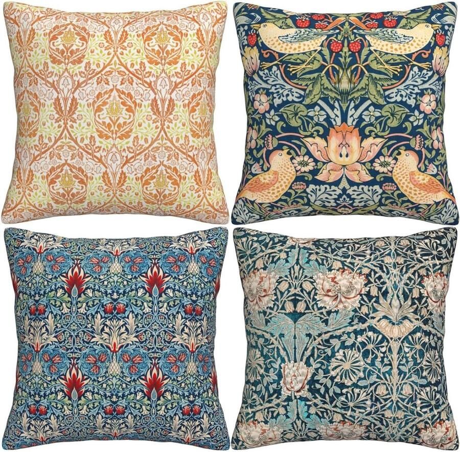 Kussenslopen 45 x 45 cm 4 stuks The Strawberry Thieves Golden Tak Design Art Decoratieve kussenslopen voor bank Vierkant