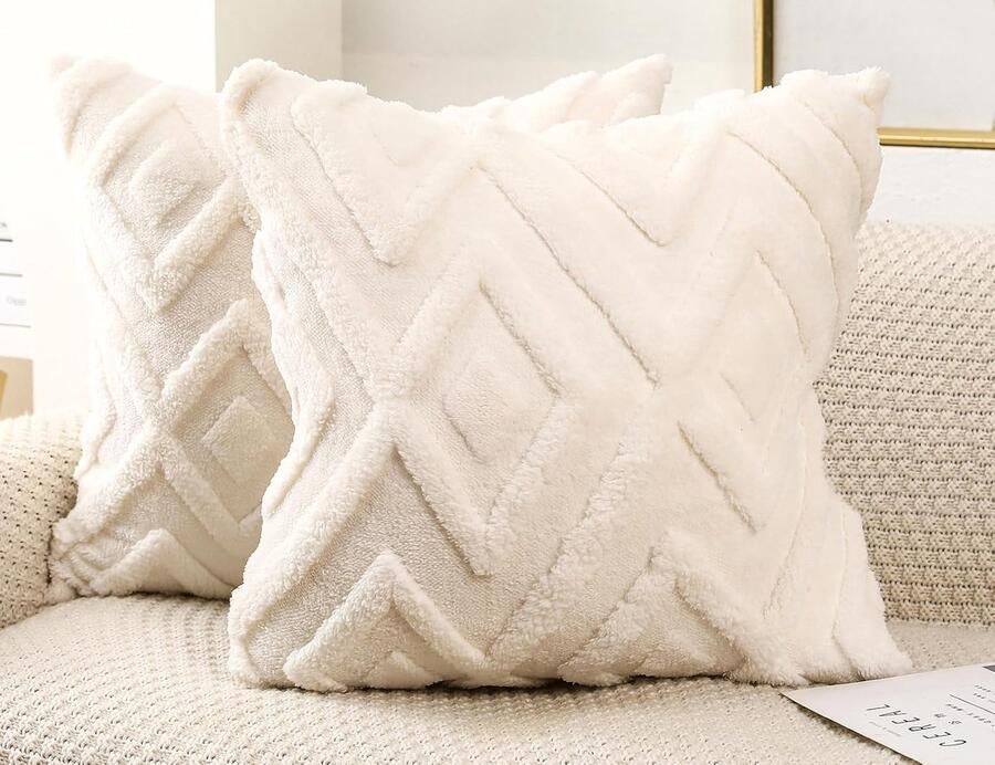 Kussenslopen 45*45cm zacht schaakbordpatroon decoratieve boho kussensloop kussenhoes voor bank bed woonkamer boerderij modern accent Set van 2 witte