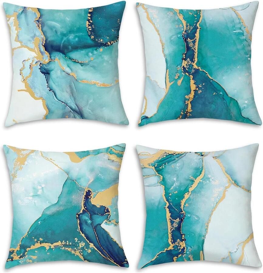 Kussenslopen 50 x 50 cm Turquoise marmer Groenblauw goud Abstracte kunst Moderne decoratie Zachte fluwelen Slaapbank Thuis terras