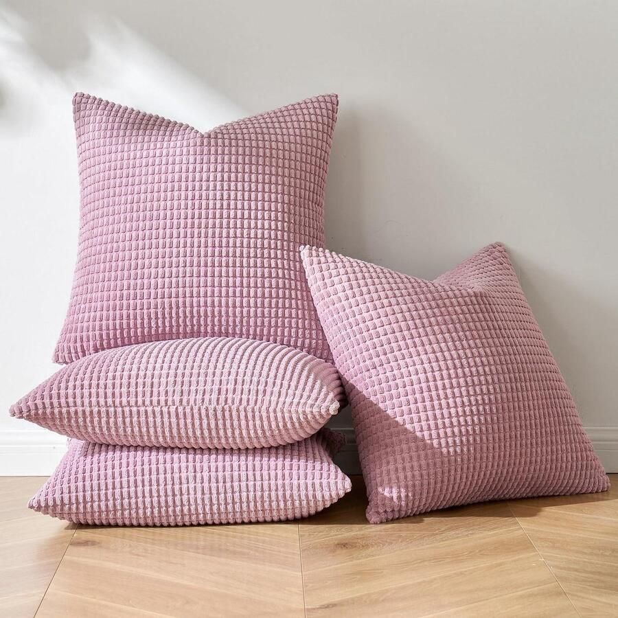 Kussenslopen Corduroy gestreept Vierkant Onzichtbare rits Sofa stoel bank slaapkamer 50 x 50 cm 4 stuks Pastelviolet