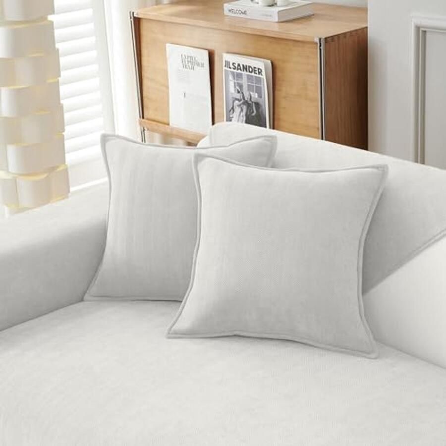 Kussenslopen Crème 40x40 cm Set van 2 Chenille Elegant Design voor Bank en Decoratie