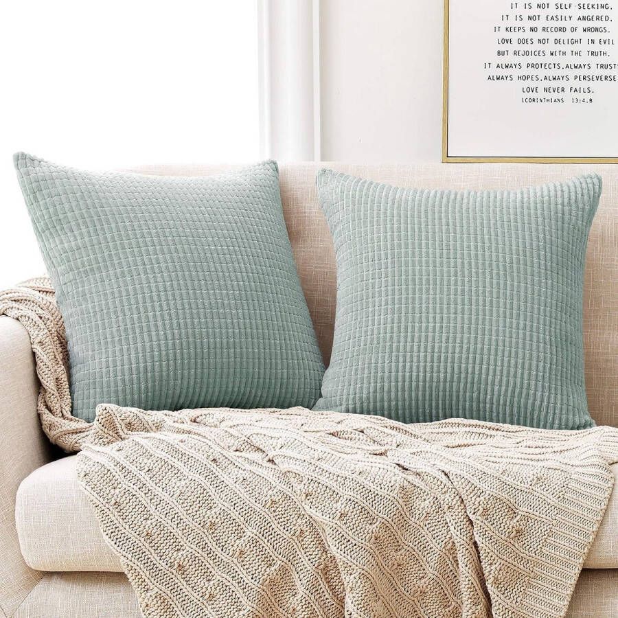 Kussenslopen decoratieve kussenhoezen sierkussens bankkussens met verborgen absorptie voor bank 45 x 45 cm lichtgroen set van 2