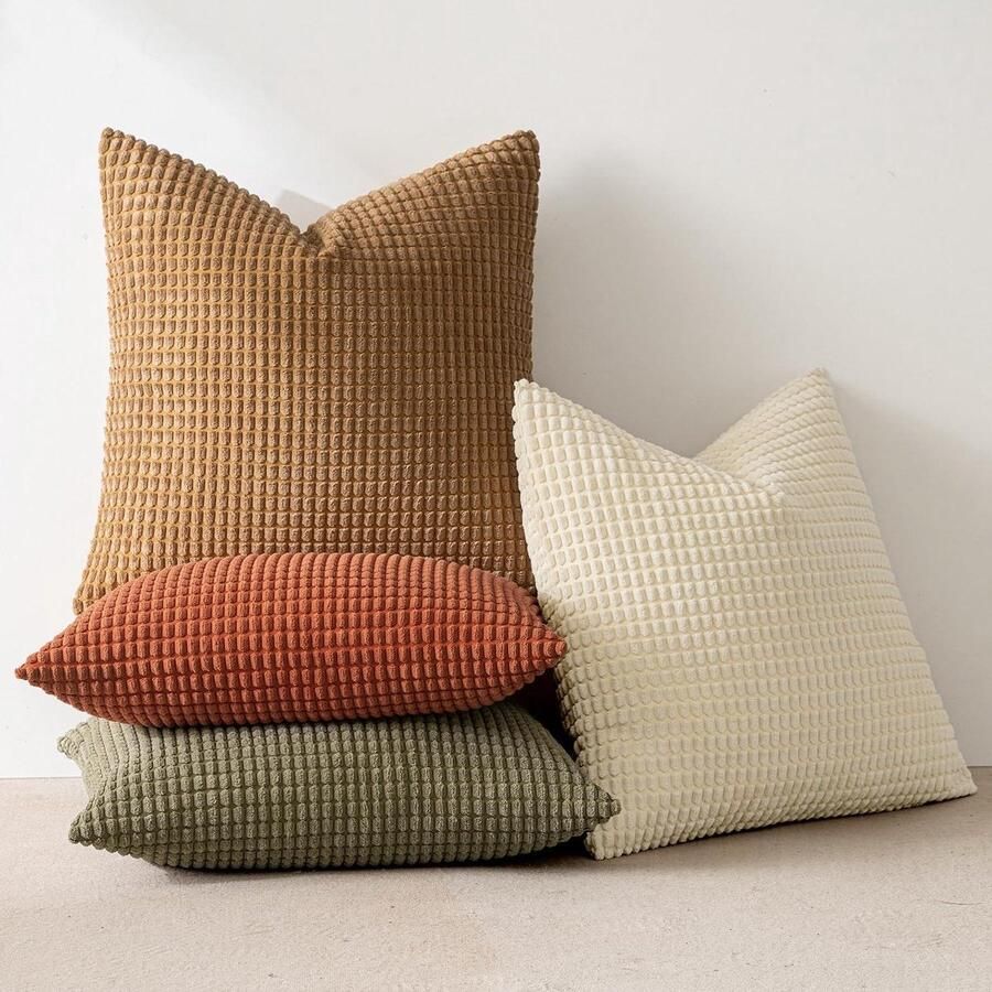 Kussenslopen gestreepte corduroystof vierkant sierkussenhoes met onzichtbare rits voor sofa stoel bank slaapkamer 40 x 40 cm 4 stuks bruin en groen