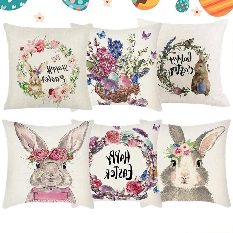 Allecto Plus Kussenslopen haas 45 x 45 cm konijntje fluweel zachte kussenhoes decoratieve sierkussenslopen voor bank slaapkamer woonkamer auto woondecoratie set van 6 stuks