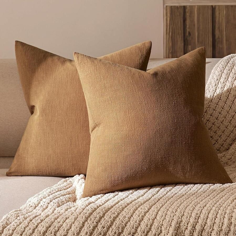 Kussenslopen hoge kwaliteit linnen decoratieve kussensloop vierkant woonkamer kussen bed tweepersoonsbed modern 40 x 40 cm bruin set van 2