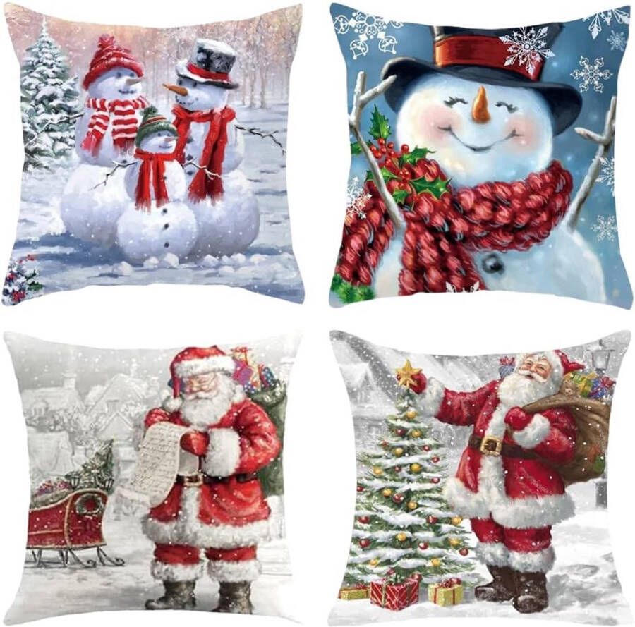 Kussenslopen kerst 4 stuks kerstkussensloop winter kerstman sneeuwpop huis decoratieve kerstkussensloop 45 x 45 cm Kerstmis voor bank woonkamer bed