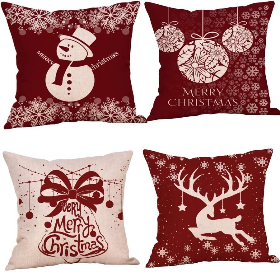 Kussenslopen Kerst Kussenslopen Met Feestelijke Motieven Voor Zitkamer Of Bed 4 Stuks Voor Kinderen En Volwassenen + Goud