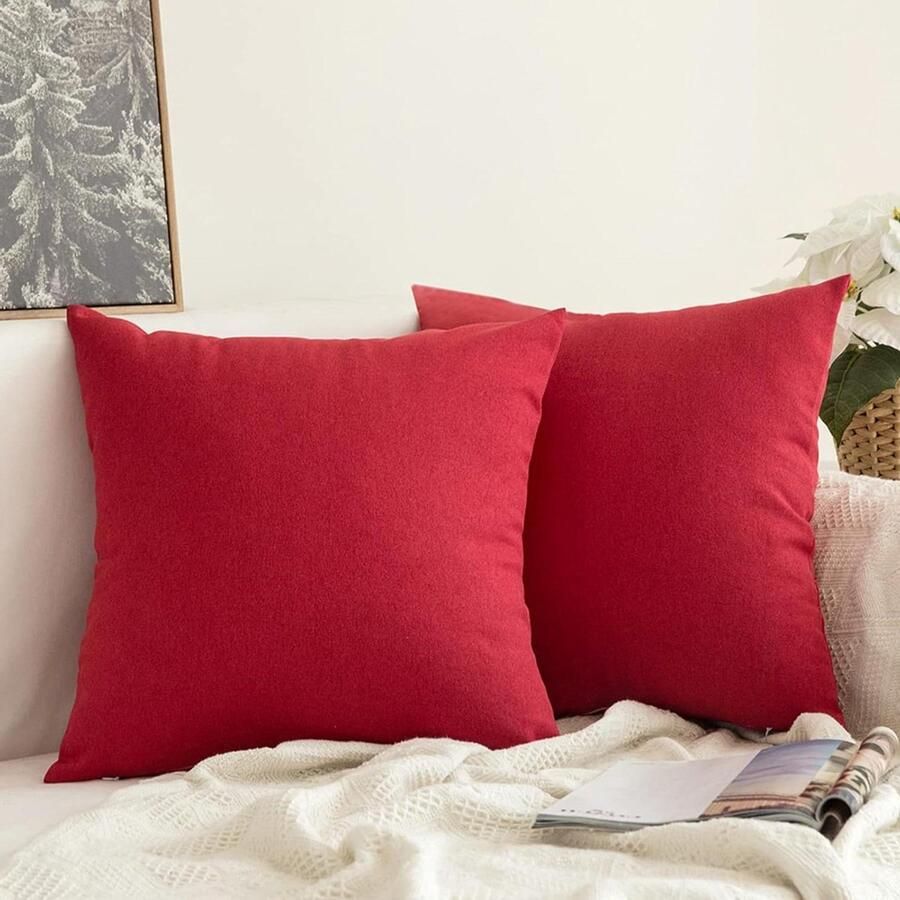 Kussenslopen linnenlook decoratief Set van 2 kussenovertrekken voor bank en slaapkamer Zacht bankkussen 45 x 45 cm rood