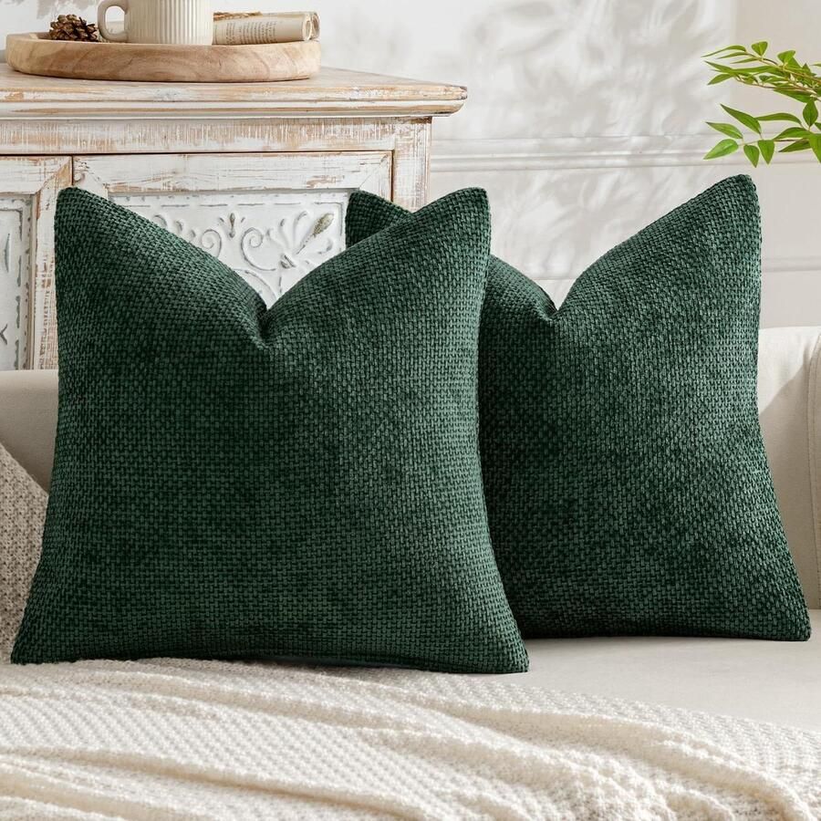 Kussenhoezen 2 stuks franjes chenille zacht decoratief kussensloop voor bank en woonkamer diepgroen 50 x 50 cm