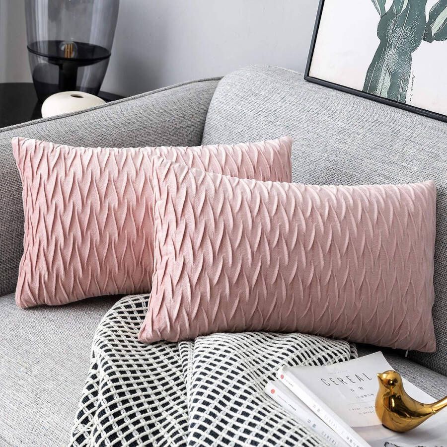 Thuys Kussenslopen Set Fluwelen Soft Solid Decoratieve Kussenhoes voor Sofa Slaapkamer 30 cm x 50 cm Set van 2 voor Bank Bed Sofa Stoel Slaapkamer Woonkamer Roze