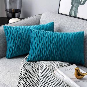 Kussenslopen set fluwelen zachte decoratieve kussens voor sofa slaapkamer 30 cm x 50 cm set van 2 voor bank bed bank stoel slaapkamer en woonkamer turquoise