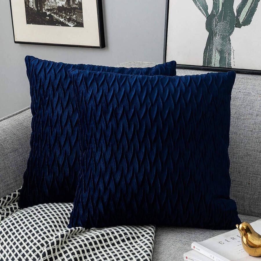 Kussenslopen set fluwelen zachte decoratieve kussens voor sofa slaapkamer 45 cm x 45 cm set van 2 voor bank bed bank stoel slaapkamer en woonkamer marineblauw